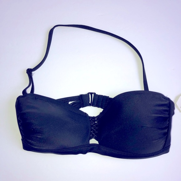 NEW T&T Solid Bandeau Bikini Top Swim Small Black Detachable Strap Women’s - Picture 5 of 16